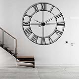 M.J COMFY-LIFE 40CM Vintage Metal Wall Clock, Silent Non-Ticking Roman Numerals Clock for Living Room, Bedroom, Kitchen, Office, and Outdoor Decor (Black)