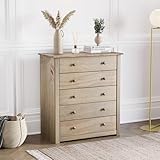Vida Designs Panama 5 Drawer Chest Solid Pine Wood Waxed Oak Finish