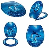 Optimal Products MDF Toilet Seat Novelty Design Stainless Steel Hinges All Printed Loo Seats Soft Close / Slow Close (Jumping Dolphin Design), 47 x 37.7 cm
