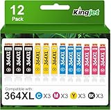 KINGJET 364XL Ink Cartridges Multipack Compatible for HP 364 Ink for HP Photosmart 5520 5510 5522 5524 6510 6520 6515 7510 7520 b110a Officejet 4620 4622 Deskjet 3070A 3520, Black Cyan Magenta Yellow