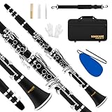 SONICAKE B Flat Clarinet for Beginner, Ebonite Clarinet Nickel-plated with 2 Barrels, Original Flute Head, Reeds, White Gloves, Hard Case, Cleaning Kit