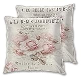 Decorative Throw Pillow Cover French Shabby Chic Comfortable Square Cushion Cover for Bench Couch Sofa Bedroom Car, Set of 2, 18 x 18 Inch