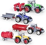 AtomDream Tech 4-Pack Farm Tractor Toys with Trailers – Diecast Detachable Alloy Tractors & Trucks for Kids, Perfect for Boys Ages 3-8, Birthday Gift & Cake Toppers