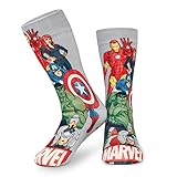 Marvel Mens Slipper Socks, Bed Socks with Sherpa Lining Non Slip - Mens Gifts (Grey Aop)