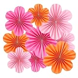 9pcs Paper Flowers Fans, Hanging Paper Decorations for Birthday Table Decorations, Wedding Table Decoration Baby Shower Engagement Party Decorations, Outdoor Party and Home Décor(Pink and Orange)