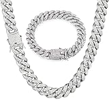 GIHENHAO Cuban Link Chain for Men, Iced Out Chains Silver Necklace Bracelets Bling Diamond Chain for Mens Women Boys 13 mm Hip Hop Jewellery