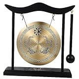 VICASKY Chinese Style Antique Gong with Mallet Vintage Copper Decorative Instrument for Office Decor and Home Antique Decoration Dragon Pattern Design Family and Friends