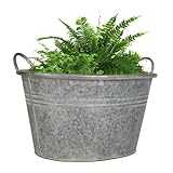 Metal Plant Pot Vintage Style Galvanised Bucket Trough Dolly Planter with Handles Patio Lawn Decking Plant Pot for Shrubs, Bushes, Trees, Topiaries & Flowers (Large)