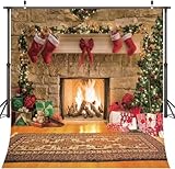 Fireplace Christmas Backdrop Vintage Carpet Xmas Tree Photography Background Child Family Christmas Photo Booth 6x6FT