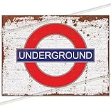 Underground Tube Train Metal Signs. Mancave Wall Plaques for Shed Garage Kitchen Indoor & Outdoor Tin Sign. Man Cave Vintage Memorabilia Reproduction Retro Design. 20cm x 15cm