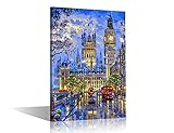 Abstract Painting Big Ben London Cityscape Picture Print on Canvas Wall Art Modern Artwork Wall Decor for Home Bedroom Office Decor with Frame 24"x 16"
