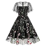 Women Evening Dresses Audrey Hepburn 1950s Dress Lace Floral Embroidered Cocktail Party Dress Elegant A Line Retro Mesh Dresses Swing Flowy Tea Dress Vintage Rockabilly 50s 60s Dance Gown Black