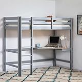 Vida Designs Sydney High Sleeper Bunk Bed, Solid Pine Wood Kids Loft Bed Frame With Desk, Perfect For Children, Single 3 Foot, Grey