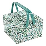 Hobby Gift Exclusive Large Twin Lid Sewing Craft Hobby Storage Box, Accessories Tray Pin Cushion Pockets PVC Handles, 25 x 25 x 17cm, Eucalyptus