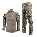 YUSHOW Airsoft Clothing Mens Tactical Suit Camouflage Shirt and Combat Trousers Rip-stop Military Uniforms 1/4 Zip Army Equipment War Game Army Paintball BDU Shooting Hunting Clothing