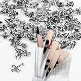 100Pcs Nail Charms Metal Punk Retro Cross Mixed Shape 3D Y2k Art Rivet Accessories Halloween Jewels Decoration for Women Girls Nail Face Decoration Makeup Ornaments DIY Design Gothic Rose (Silver)