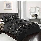 LIZZIE JACOBS Eleanor Pintuck Stripes Duvet Cover Sets Luxurious Quilt Cover Sets Soft Poly Cotton Easy Care Bedding Sets (Double, Black)