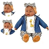 BiBi Doll 18" Ethnic Black Baby Girl Doll with Dummy & Sounds - Lifelike, Soft Body, Cheetah Print Themed Outfit, Realistic Toy for Girls & Boys Aged 18 Months+