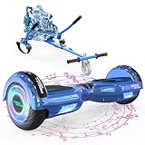 MEGA MOTION Hoverboard Go Kart, Hoverboards with Hoverkart for kids, 6.5 Inch Two-Wheel Self Balancing Hoverboard with Bluetooth Speaker, with LED Lights, Gift for Children and Teenager