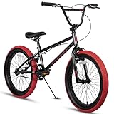 AVASTA 18 Inch Big Kids Bike Freestyle BMX Bicycle for Age 5 6 7 8 Years Old Boys Girls and Beginners, Black with Red Tires
