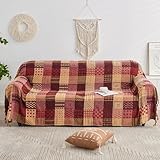 Edcooy Boho Throw Blanket,Patchwork Large Blankets for Sofa Double Bed Armchair Couch,Weighted Soft Furniture Throws,Tassels Chenille Throws and Blankets for Bohemian Decor (L-220x260), XNE005