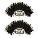 SKHAOVS 2 Pcs 1920s Vintage Style Folding Handheld Feather Fan, Marabou Feather Fan, Flapper Folding Hand Fans Feather Fan Handheld for 20s Vintage Gatsby Party,for Halloween Dress up Costume (2 Pcs)