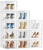 SIMPDIY Large Shoe Storage Box,12 pcs Shoe Boxes Clear Plastic Stackable, Shoe Organizer Containers with Lids for Women/Men,Fit UK 12