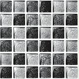 LPS Pack of 10 Silver black grey stone effect mosaic tile stickers transfers stick on wall tile peel and stick bathroom kitchen