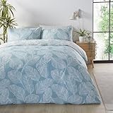 Fusion - Duck Egg Blue Leaf Duvet Cover - Double Bedding Size (200 x 200cm) - Reversible Design (Duck Egg & White Colours) - Duck Egg Leaf Duvet Cover - Leaves Print Bedding - Matteo Collection
