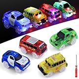 yusvwkj 4 Pack Tracks Cars Magic Light Up Track Car Toy Glow in the Dark for 3 4 5 6 7 8 Kids Boy Girl, Race Cars with 5 LED Flashing Light, Battery Operated