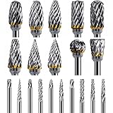 20 PCS Carbide Die Grinder Bits for Dremel Rotary Tool Accessories, Heatigo 1/8" Shank Double Cut Tungsten Steel Rotary Burr Set, Carving Tools for Wood Metal Grinding Engraving Polishing