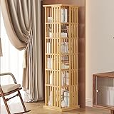 KUMIAO 360° Rotating Bamboo Bookcase for Home Office Decor - Open Design, Floor Bookshelf, Revolving Bookcase Storage Display Rack