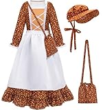 MELAND Victorian Costume Girl, Fancy Dress up with Apron for Girls Aged 3 to 12 Years Old, Halloween Role Play Costumes for World Book Day
