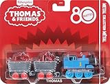 Thomas & Friends by Fisher-Price Collectible Toy Train, Small Die-Cast Mattel 80th Engine with Premium Deco & 2 Stock Cars with Red Crystal Cargo