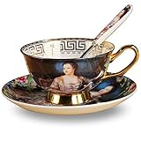 YBK Tech Antique Painting Cup& Saucer Set Bone China Ceramic Tea Coffee Cup for Afternoon Tea Home Kitchen Decor (#5)
