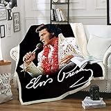 WXhGY Sherpa Flannel Blanket Black Travel/Single Size (130 x 150cm) The Elvis,Super Soft Warm Fluffy Lightweight Reversible Couch Sofa and Bed Fleece Blankets,Perfect for Gift Children and Adult