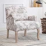 chairus Linen Single Sofa Chair Retro Printed Upholstered Armchair for Living Room Modern Occasional Longue Chair with Wood Legs (Beige)