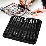 11 PCS Precision Tweezers Set, High Hardness Stainless Steel Straight Ebow Anti-Static ESD Tweezers Kit with Portable Bag(#1)
