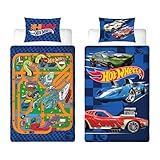 Hot Wheels Officially Licensed Playful Design Single Duvet Cover Set | Reversible 2 Sided Cars Bedding Including Matching Pillow Case | Perfect For Kids Bedroom