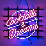 Cocktails And Dreams Beer Neon Light Sign Handmade Real Glass Neon Tube Beer Bar Pub Party Wall Window Display Home Bedroom Garage Decoration 19x15 inches