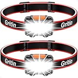 Gritin LED Head Torch, [2 Pack] COB Headlamp Super Bright Headlight, Adjustable with 3 Modes, Lightweight for Running, Camping, Fishing