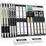Four Candies 25PCS Art Mechanical Pencil Set with Case, 3PCS Metal Artist Lead Pencil 0.5, 0.7, 0.9 mm & 3PCS 2mm Holder(HB 2H 2B 4B Color) with 432PCS Graphite Lead Refills for Drawing Sketching