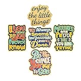 5pcs Letter Series Badges Enamel Lapel Pins - Enjoy the Little Things Funny Slogan Enamel Pins for Clothing, Bags, Jackets & Accessories