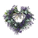 RNCOZE 16.92 Inch Handmade Lavender Wreath for Front Door, Heart Shaped Lavender Flower Garland Swag, Spring Wreath for Wall Window Wedding Decor, Multicolor, 43 x 48cm