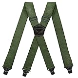 YYKSYDPT Braces for Men with Very Strong 4 Plastic Clips 38 MM Wide Duty Suspenders X Style Adjustable Brace Suspenders (Army green)
