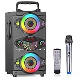 Bluetooth Speakers, 60W Portable Wireless Loud Outdoor Home Party Bluetooth Speaker with Subwoofer, FM Radio, LED Colorful Lights, Microphone, Remote and Big Powerful Stereo Deep Bass Sound Boombox