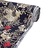 FINGERINSPIRE 1M Black Japanese Cotton Fabrics 152cm Wide Fish Pattern Traditional Style Fabric Soft & Lightweight Material for Kimono, Yukata, DIY Clothing, Home Decoration