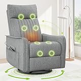 sisolos Recliner Armchairs 3-In-1 Recliner sofa with Massage & Heat, 360° Swivel Rocking Chair with Padded Cushion, Armchair for Living Room with Adjustable Leg Rest and Reclining Functions