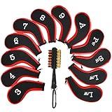 13 Pcs Golf Iron Head Cover with Golf Club Brush,Number Print Golf Iron Covers with Long Zipper Neck,Golf Iron Protector Wedge Headcovers,for Nike,Callaway,Taylormade,Titleist(Red)
