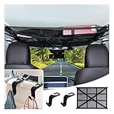 Car Ceiling Cargo Net with 2xHeadrest Hook,Large Capacity Anti-Fall Cargo Net for Inside Car Roof Keeps Car Interior Tidy,Universal Ceiling Cargo Net for SUVs/Cars